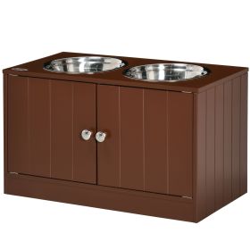 PawHut Elevated Dog Bowls with Storage Cabinet, Raised Dog Bowl Stand Pet Food Bowl Dog Feeding Station, Brown